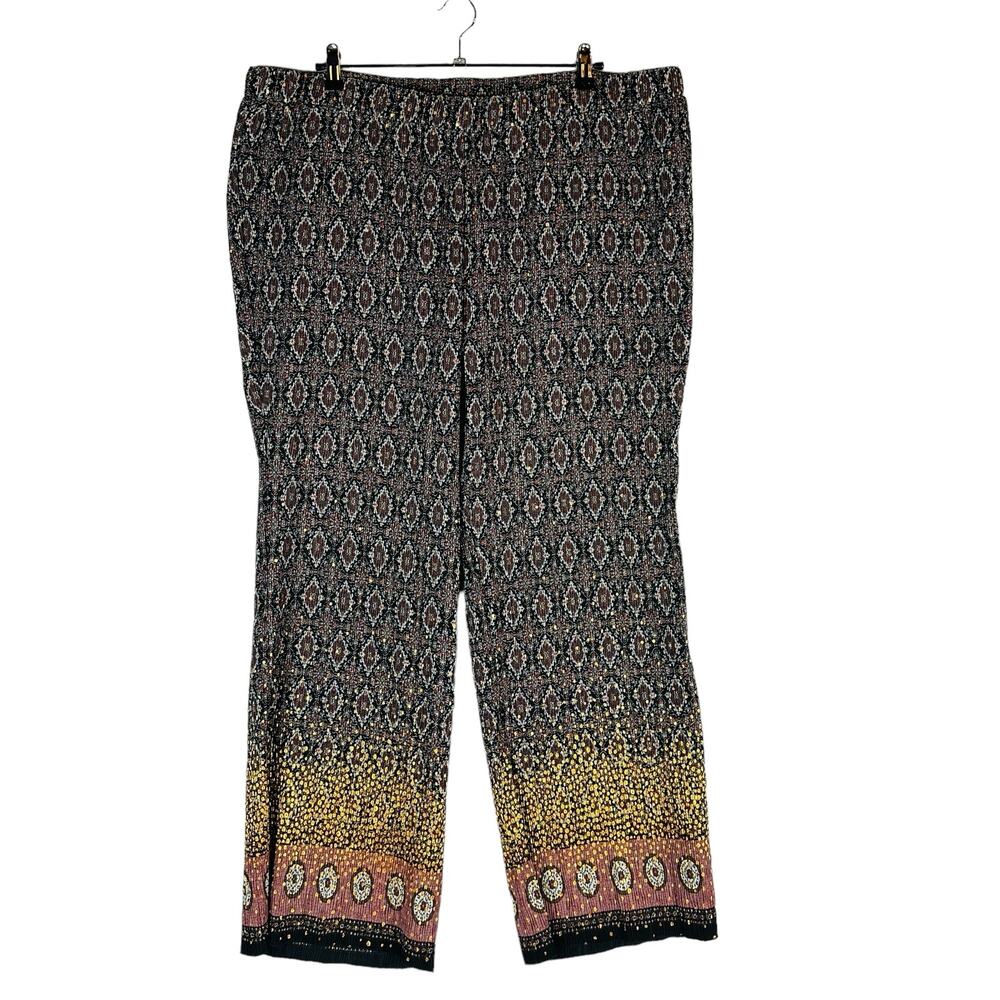 Vanessa‎ Williams Womans Sz 2X Plus Wide Leg Pants Pull On Stretch Crinkle Black